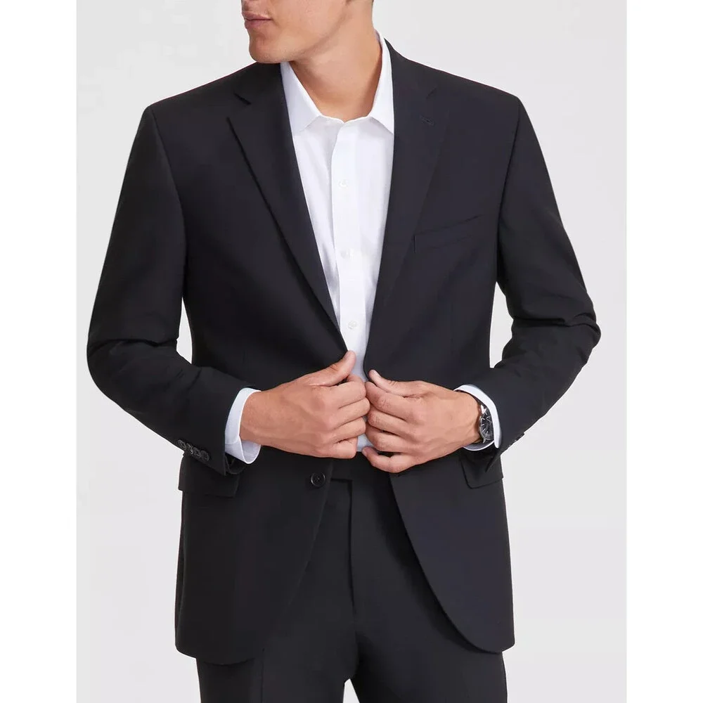DKNY Suit Jacket Men Size 42L Black Solid Modern Fit Stretch DURAN NWOT